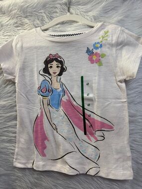 Girls White Tee with Snow White Graphic - Pink & Blue Accents